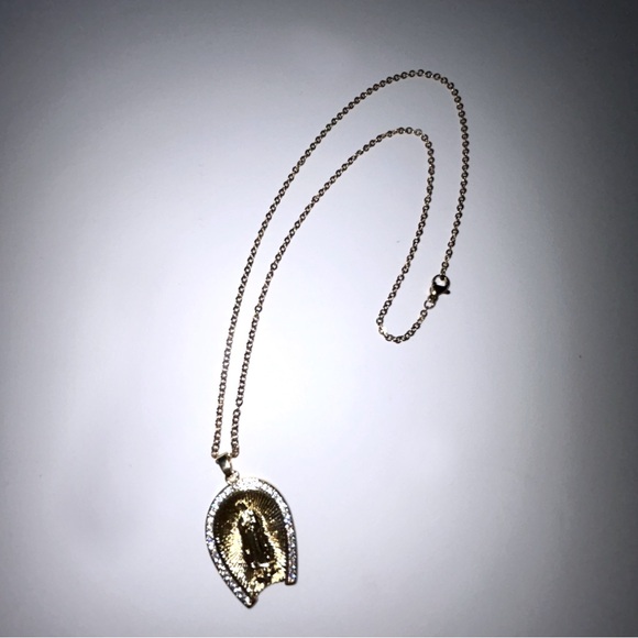 Gold Chain Virgin Mary Rhinestone Horseshoe Necklace - Picture 10 of 15